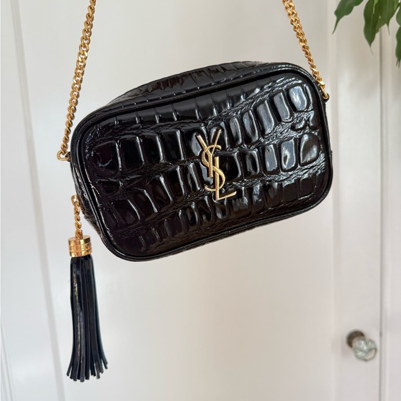 Yves Saint Laurent Black Croc-Embossed Crossbody Camera Bag Mini - Picture 7 of 10